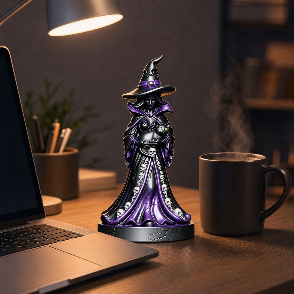 2026 New Halloween Mossy Tree Witch With Crow Light Up 7" Resin Figurine Rave Mantel Shelf Party Decorations