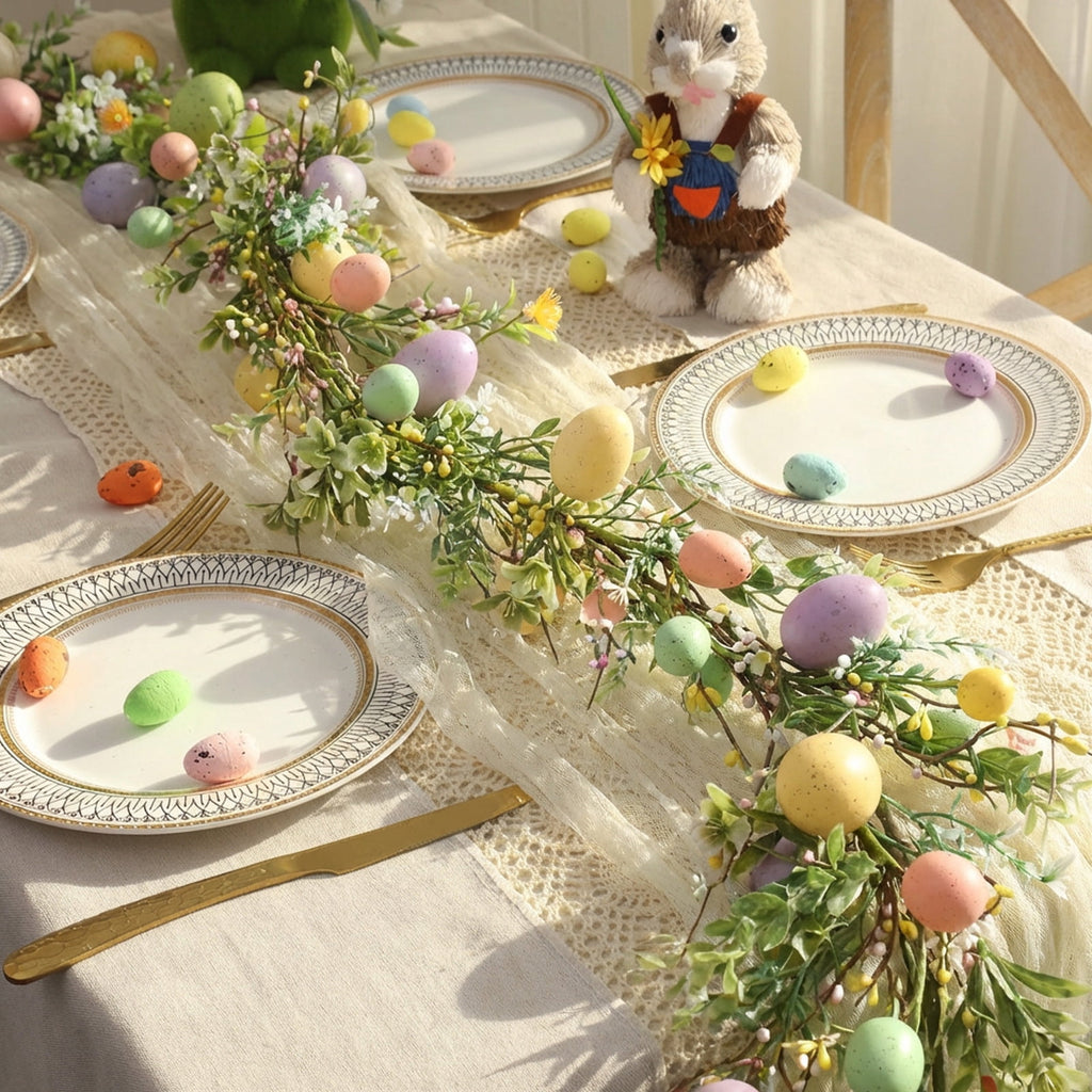 yulier Artificial Garland 70.86 inch Spring Garland with Flowers, Faux Vines Floral Hanging Garland for Holiday Wedding Spring Home Party Window Door Fireplace Table Indoor Outdoor Decor