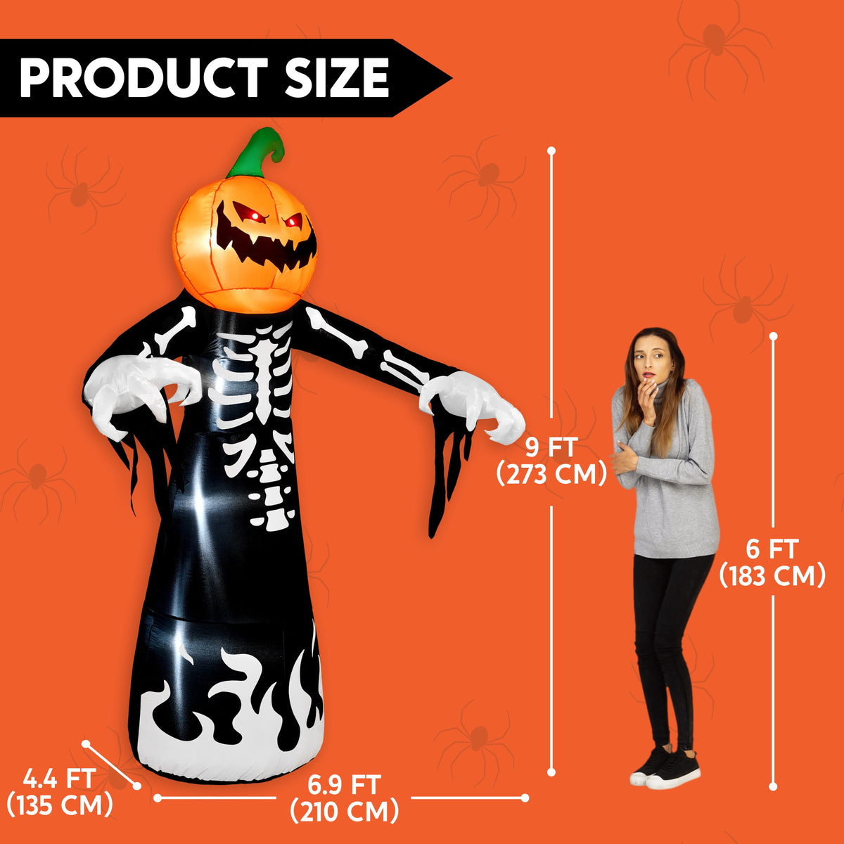 Joyfy 12 ft Giant Halloween Inflatable Pumpkin Ghost Vampire with Skull Decoration with Built-in LEDs,Ghost Halloween Decorations Outdoor Blow Up Yard Lawn Decoration