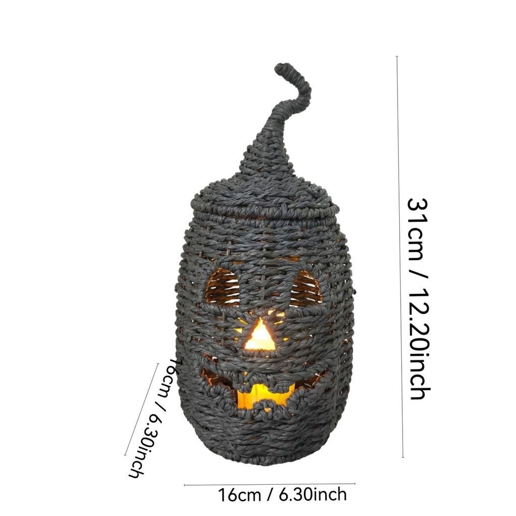 Handwoven Rattan Ghost Lantern with Witch Hat - 13.78 Inch White Wicker Ghost Decor, Light Up Halloween Decorations for Indoor Outdoor, Porch, Patio, Spooky Home Decor, Fall Harvest