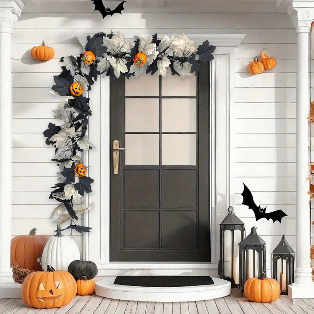 Halloween Pumpkin Garland - 68" Fall Leaf Decor for Mantle, Staircase & Porch, Outdoor/Indoor Autumn Thanksgiving Party Decoration (Multicolor)
