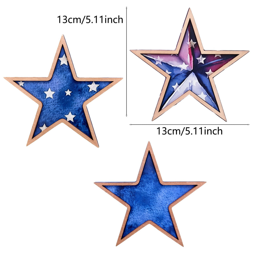Japceit 3Pcs 4Th Of July Decorations Wooden Stars,Red White Blue Patriotic Decor, Independence Day Ornaments Set,For Home Office Table Shelf