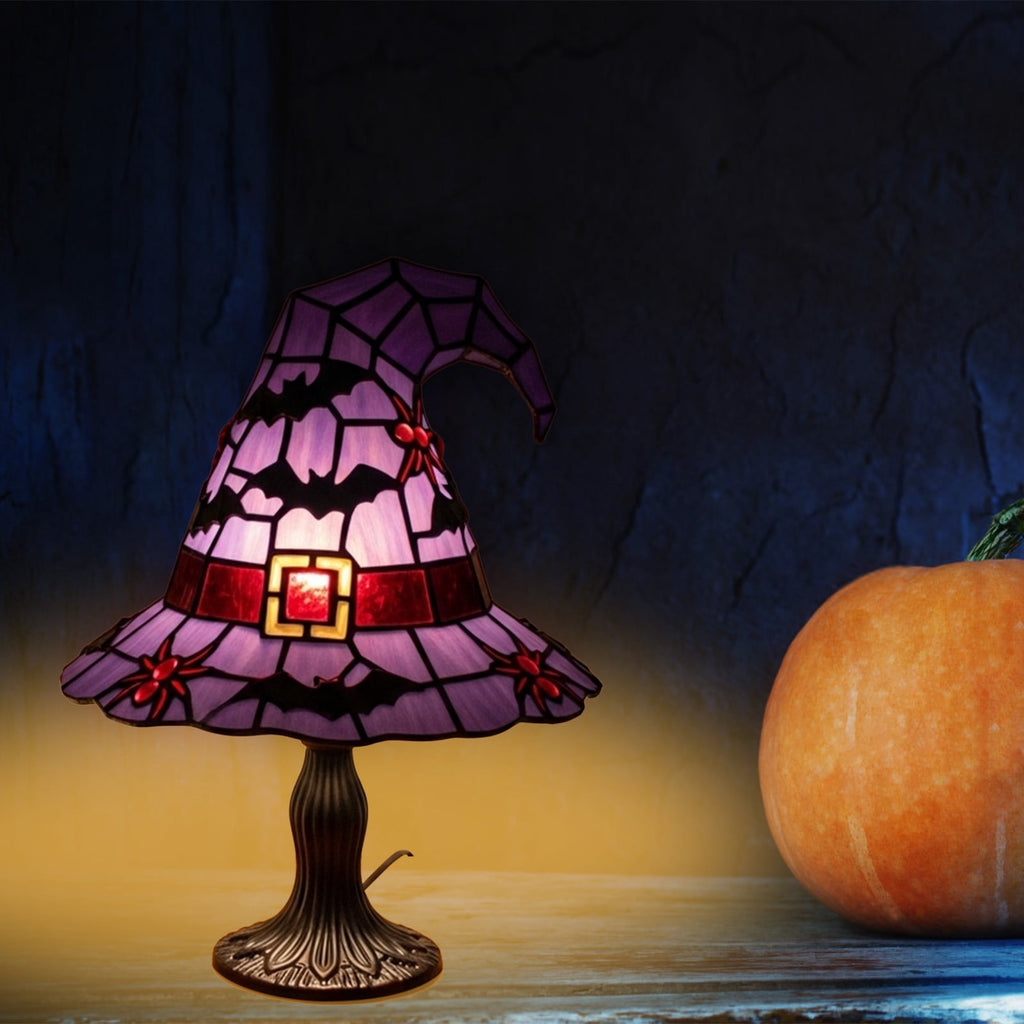Halloween Pumpkin Night Light With Witch Hat Acrylic LED Tabletop Ornament, Spooky Glowing Figurine for Home Party Bedroom Holiday Decoration
