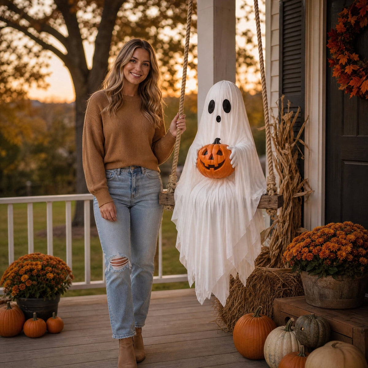 Halloween Ghost Candy Bowl Large Light Up Floor Stand with Remote Control for Halloween Party Treat Display and Trick Or Treat Setup
