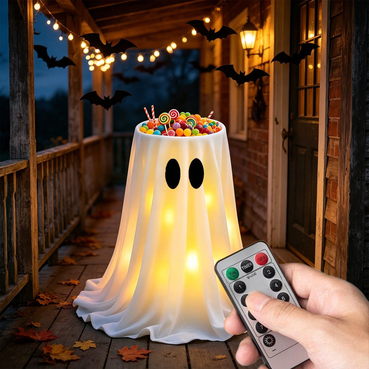 Halloween Ghost Candy Bowl Large Light Up Floor Stand with Remote Control for Halloween Party Treat Display and Trick Or Treat Setup