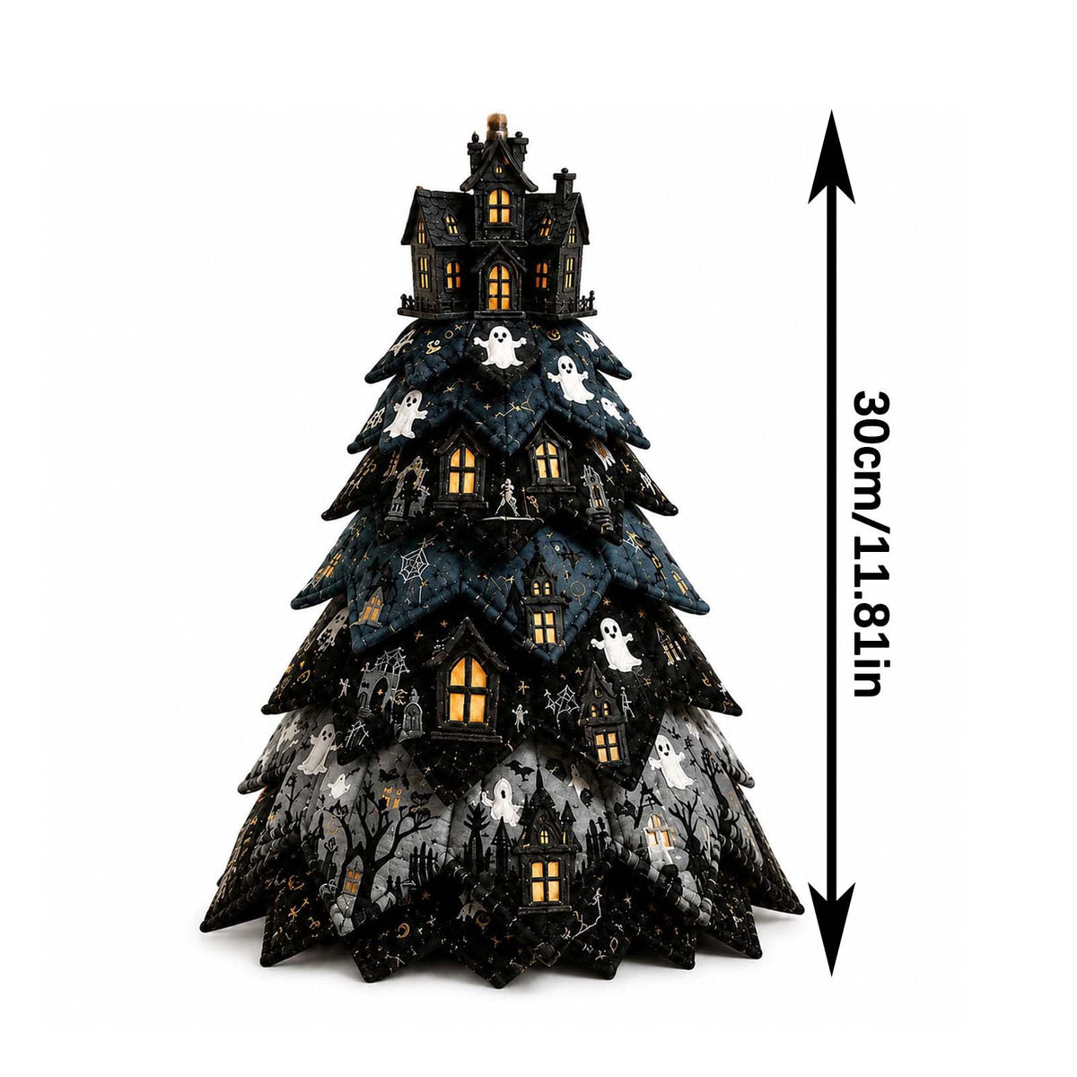 Halloween Fabric Trees - 11.8" DIY Halloween Quilted Fabric Tree Kit, Black Cat Pumpkin Witch Design, Sewing Patchwork Ghost Trees Holiday Table Mantel Decor, Handmade Gift for Craft Lovers