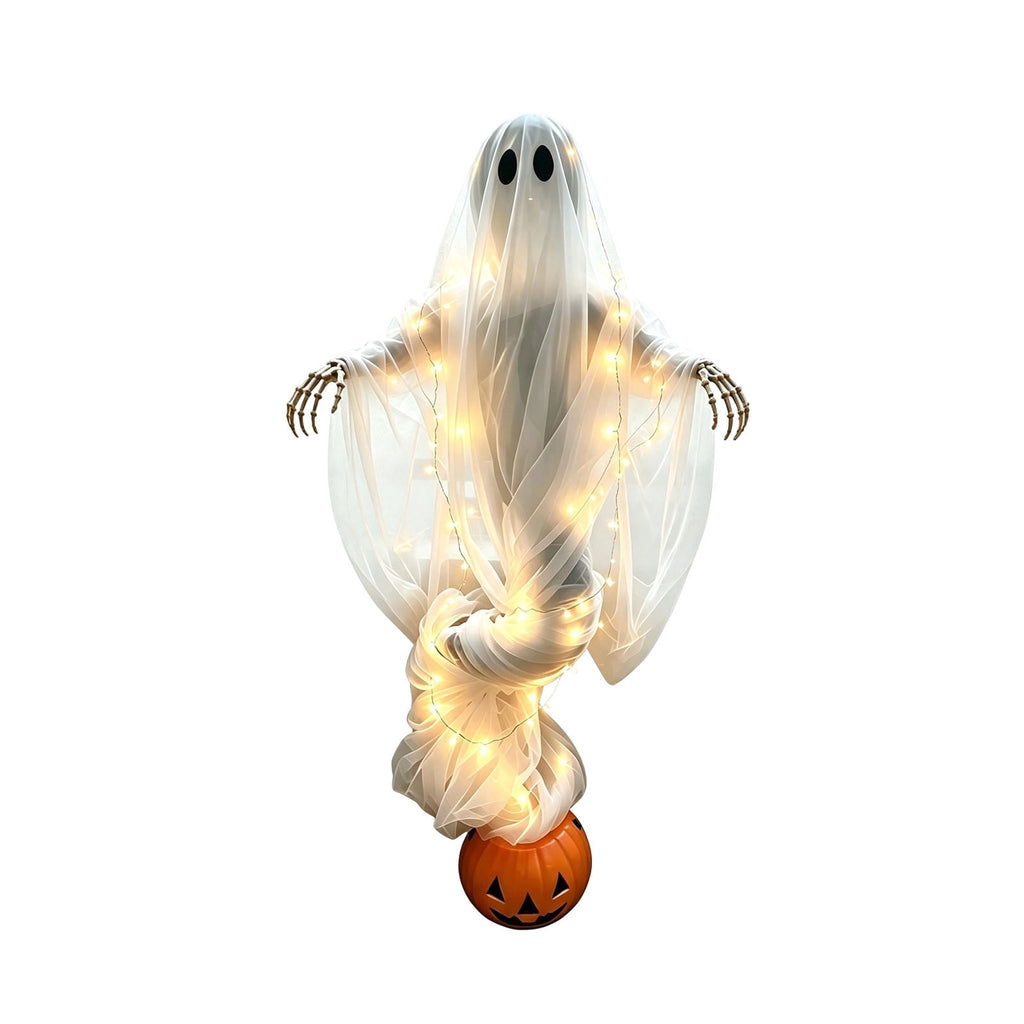 Luckky Swirling Ghost Pumpkin Yard Lamp,Lighted Spooky Ghost Statue with Warm Light,Waterproof Outdoor Ornament for Porch,Pathway,Lawn & Garden,Fall Autumn Halloween Party Decor