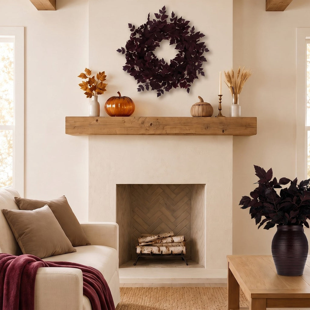 My Texas House Halloween Layered Foliage Wreath, Plum, 24"