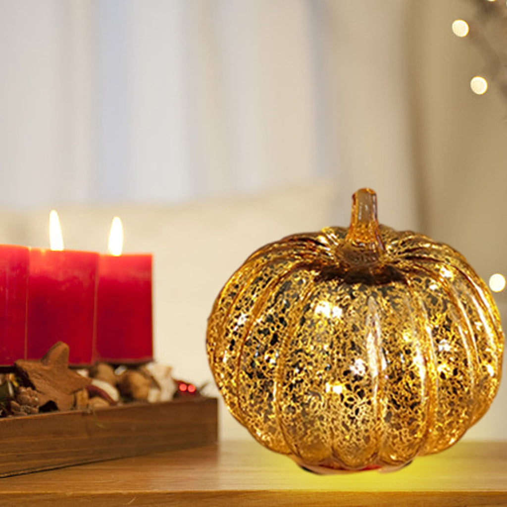 Halloween Lamp Decorations, 2026 New Pumpkin Light, Cute LED Pumpkin Figurine, Sparkling Night Glass Pumpkins Lamp for Shelf Mantel Fireplace Party Indoor Outdoor Fall Holiday Decor