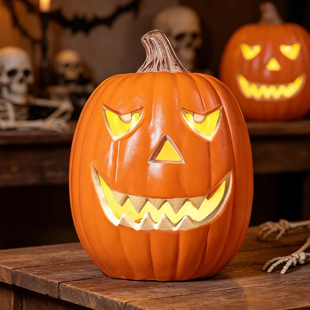 Tdxkok Halloween Large Plastic LED Light Up Pumpkin Outdoor Yard Porch Home Storefront Mall Holiday Display Decoration Ambient Lighting Lantern