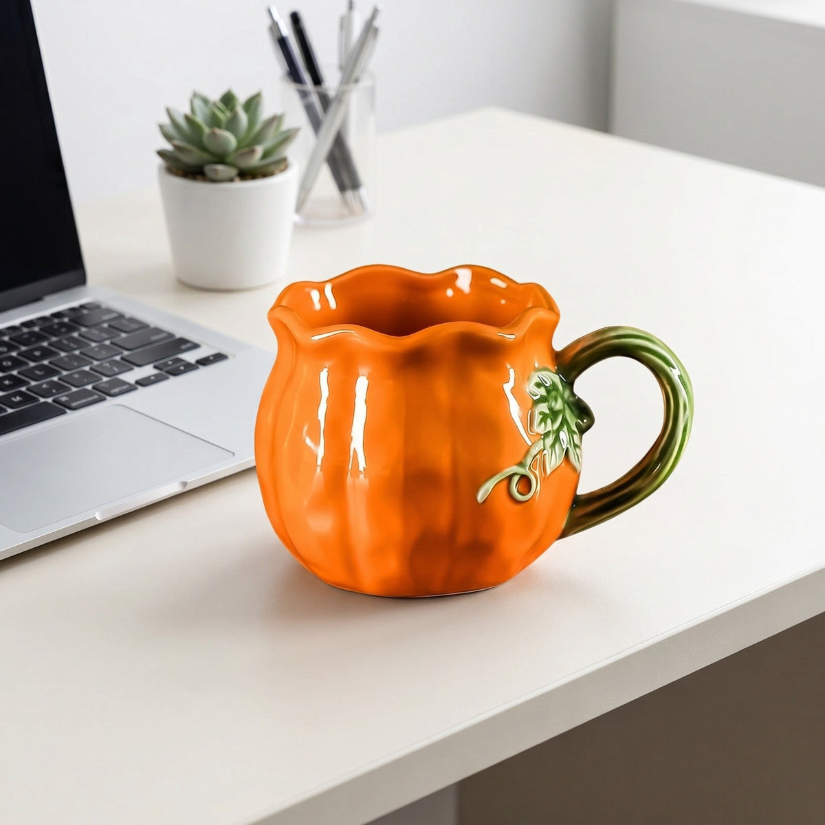Cute Pumpkin Handmade Ceramic Mug with Dust Lid, Thanksgiving Halloween Coffee Cup for Office, Creative Water Cup Holiday Gift for Friends Family Coworkers Kitchen Home Decor