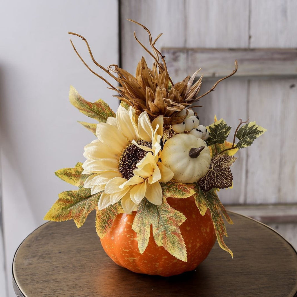 Pumpkin Decor with Artificial Flower Sunflowers Fall Decorations for Home Tabletop Kitchen Party Thanksgiving Harvest