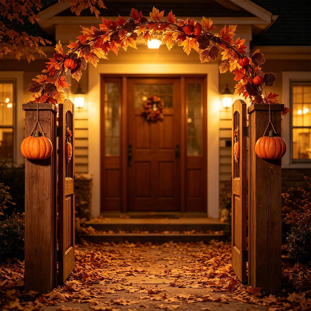 Fall Maple Leaf Front Door Wreath, Multicolor Plastic Seasonal Wreath for Halloween Thanksgiving Christmas Indoor Wall Fireplace Home Decor, 9.84 Inch
