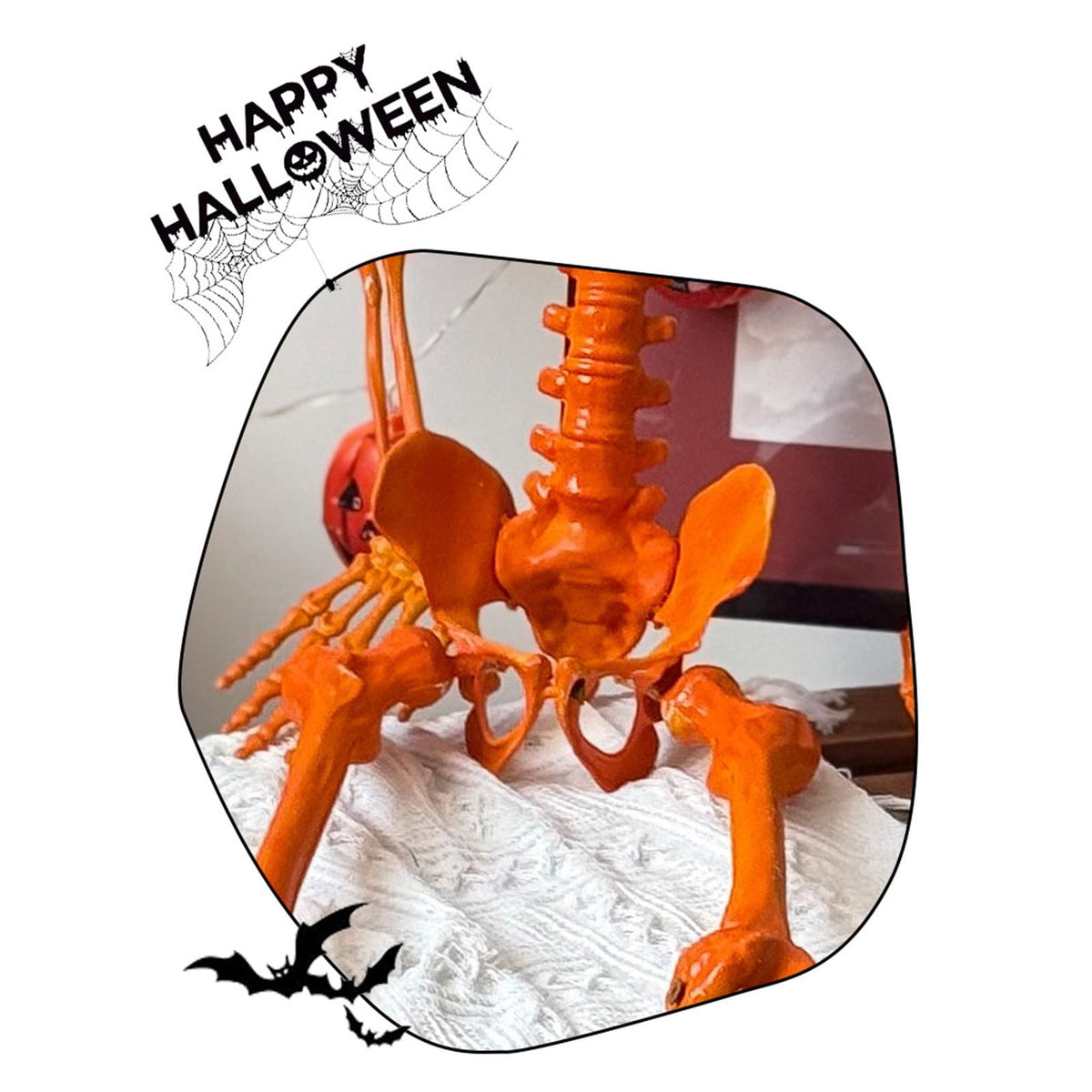 Halloween Pumpkin Skeleton Decoration, 5ft Poseable Orange Skeleton with Jack-O’-Lantern Head for Indoor Outdoor Party Display