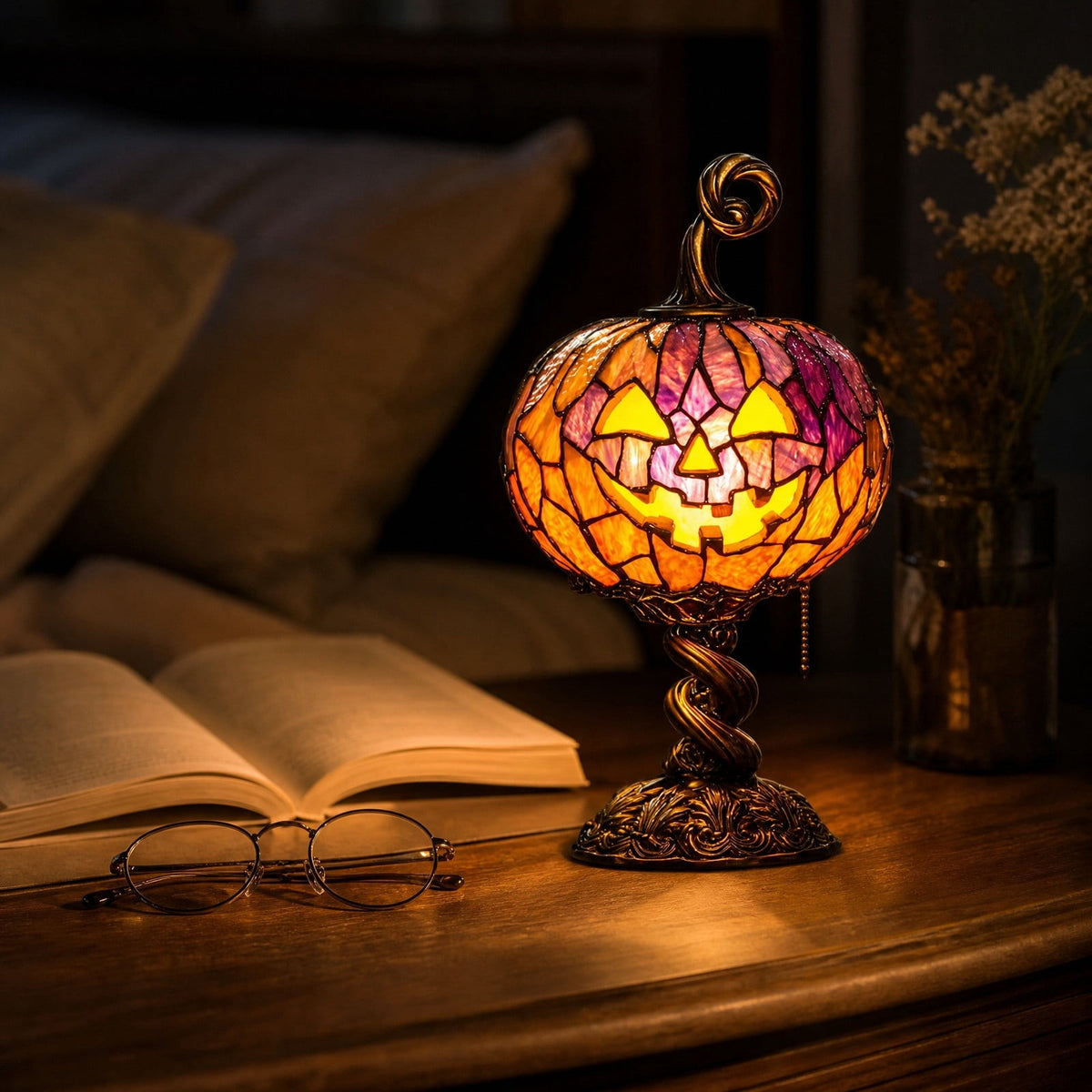 Halloween Pumpkin Night Light With Witch Hat Acrylic LED Tabletop Ornament, Spooky Glowing Figurine for Home Party Bedroom Holiday Decoration