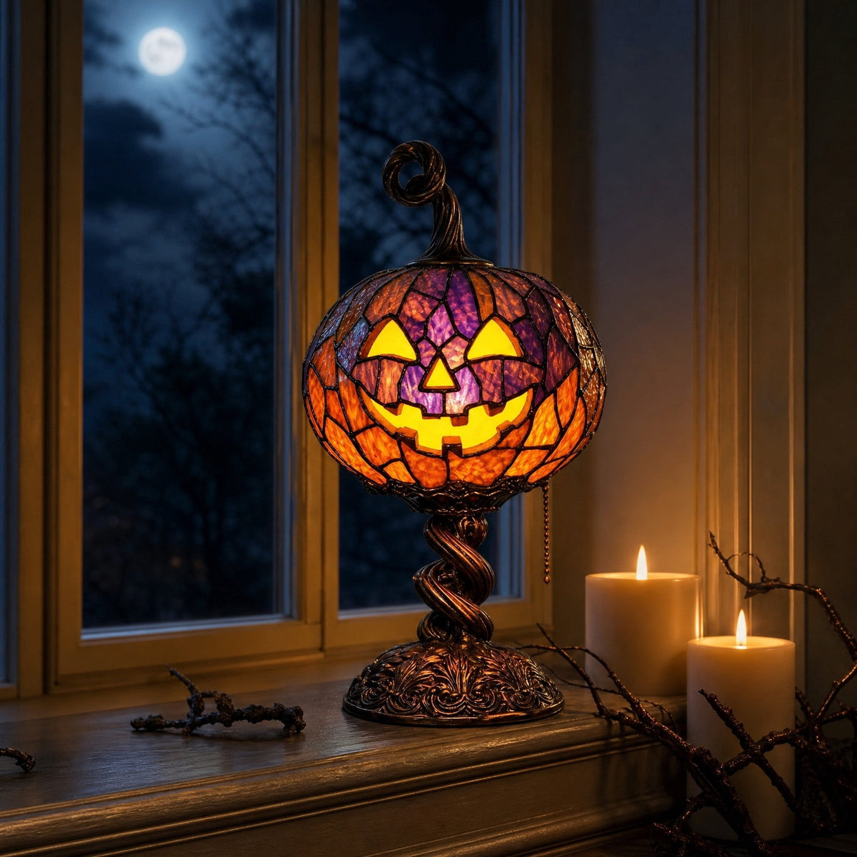 Halloween Pumpkin Night Light With Witch Hat Acrylic LED Tabletop Ornament, Spooky Glowing Figurine for Home Party Bedroom Holiday Decoration