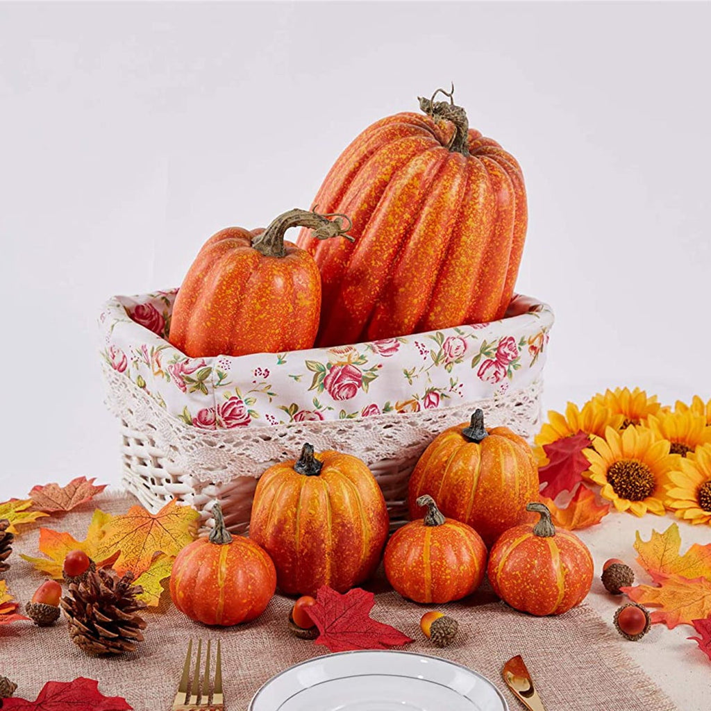 7 Pcs Assorted Sizes Artificial Pumpkins Fall Decor Fake Faux Foam Pumpkins for Halloween Thanksgiving Harvest Home Table Decor (Pink)