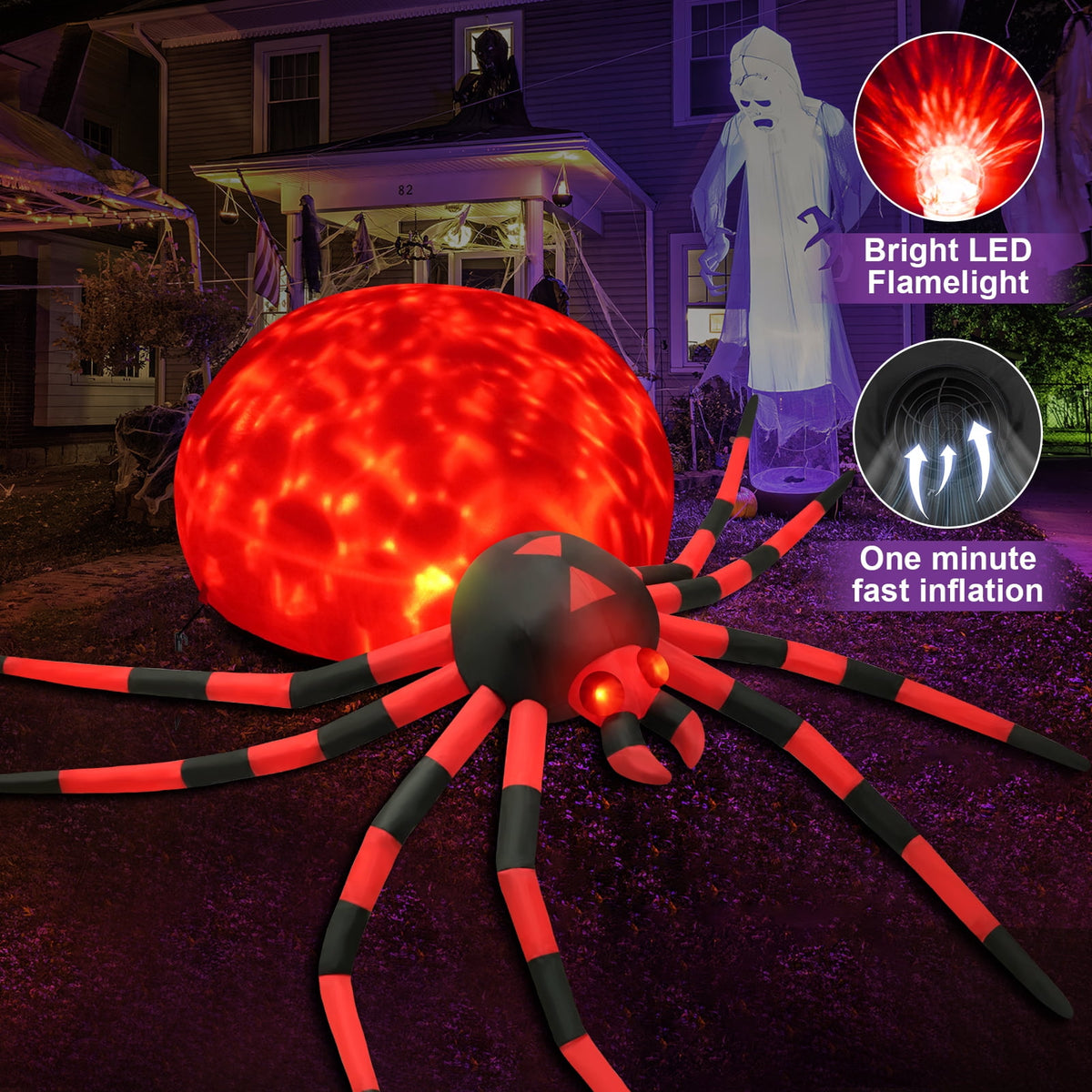 Yexmas 8FT Halloween Inflatables Outdoor Decorations Giant Spider Decorations with LED Lights and Air Pump Blow up Inflatable, Purple