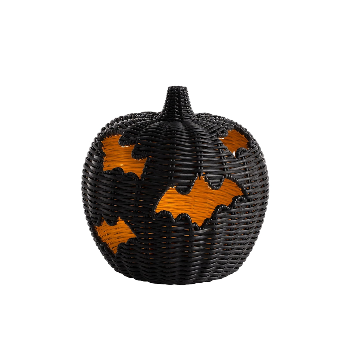 Aximioll Halloween Black Woven Jack-O-Lantern Pumpkin Decor, Hand Woven Rattan Wicker Style Statue, Trick or Treat Candy Bowl Lantern for Porch Entryway Fireplace Mantel Table, Black, 11 Inches