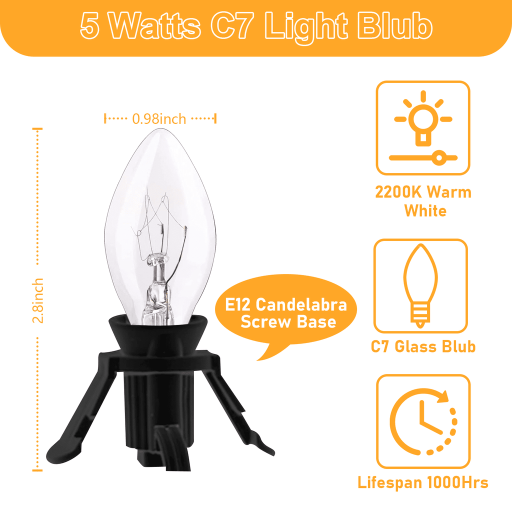 Set of 4 Accessory Cord with C7 Lights, Single Light with 4 Light Bulb, 6FT C7 Socket Clip Lights with On/Off Switch Plugs Perfect for Craft Village Halloween Christmas House Decoration