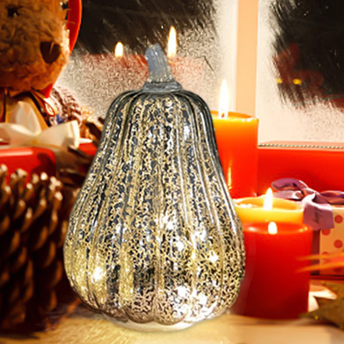 Fnochy Glass Pumpkin Light , With Fairy Lights Inside, Battery Operated LED Pumpkin Lamp, Ideal For Halloween Fall Decor, Thanksgiving Rustic Decor, Xmas Decor Clearance