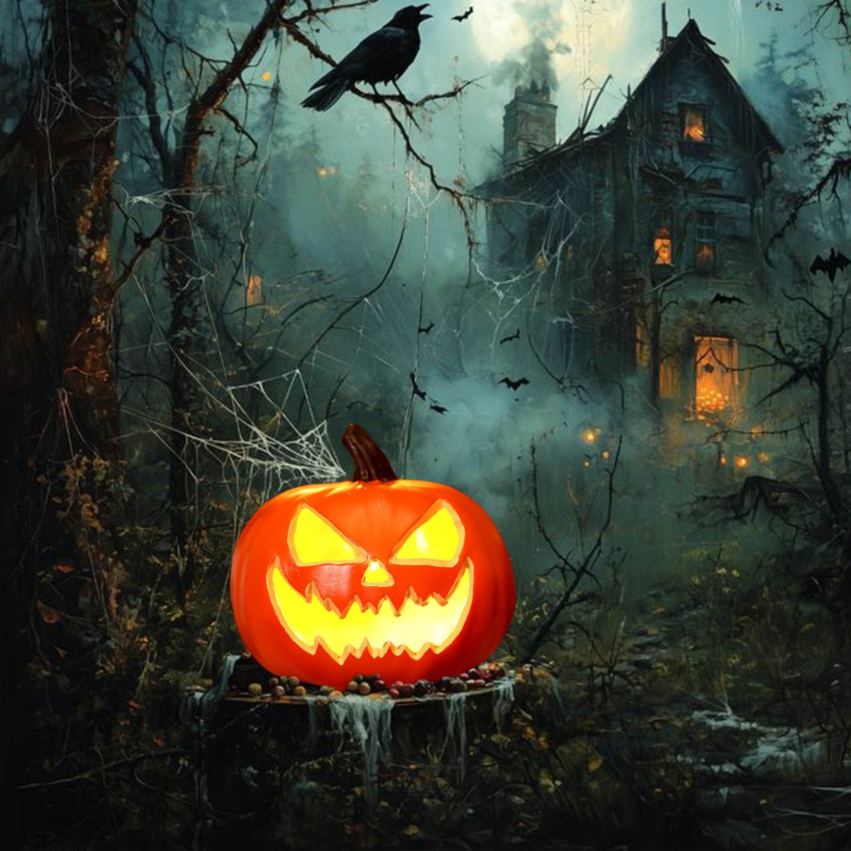 SRUILUO Halloween Light up Jack-O-Lantern, Fall Thanksgiving Pumpkin Light Decorations, Pumpkin Prop with LED Light, Halloween Tabletop Decorations Props for Indoor Outdoor Decor (No Battery)