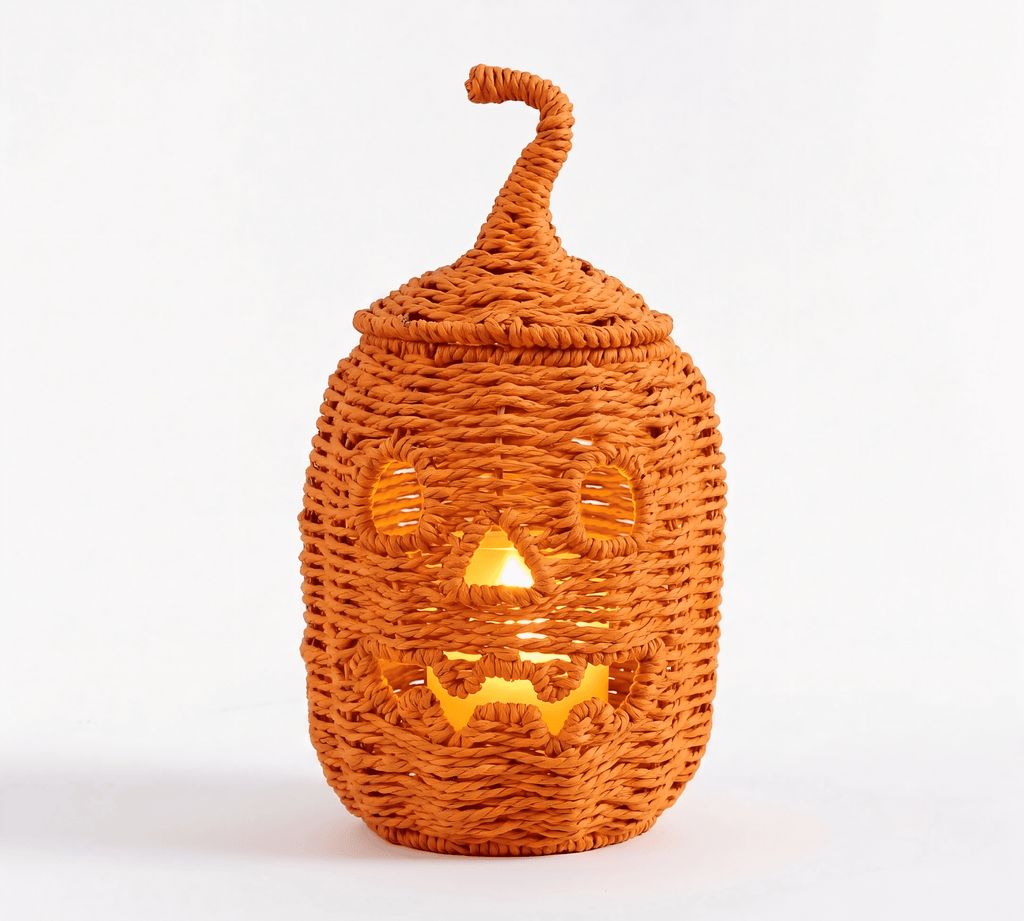 Guvpev 12" Handcrafted Woven Ghost - White Faux Rattan & Metal Ghost Figurine, Halloween Spooky Table Centerpiece & Fall Porch Decor for Indoor Outdoor