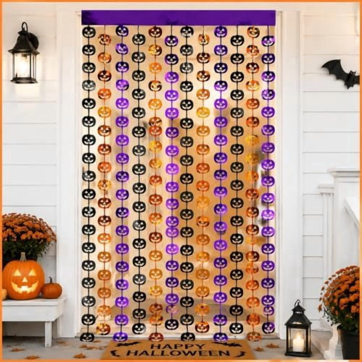 Halloween Party Decorations, 2 PCS Pumpkin Metallic Foil Fringe Curtain