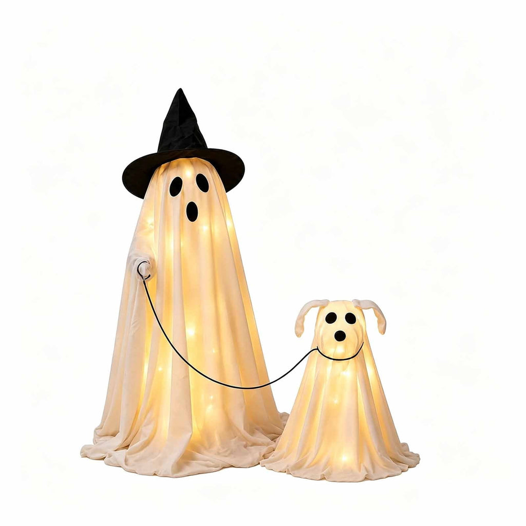 Lighted Halloween Ghost Candy Bowl, Cute LED Ghost Holding Pumpkin Candy Bucket for Trick or Treat, Outdoor Halloween Decorations for Front Porch, Indoor Yard Patio Halloween Decor